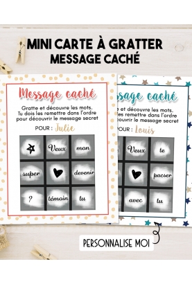 Mini-carte à gratter "Message caché" pour annonce ou demande originale. carte gratter message