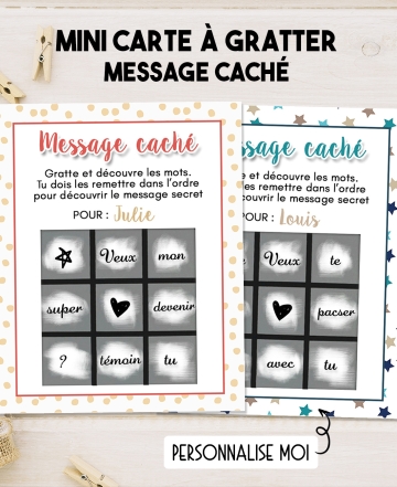 Mini-carte à gratter "Message caché" pour annonce ou demande originale. carte gratter message