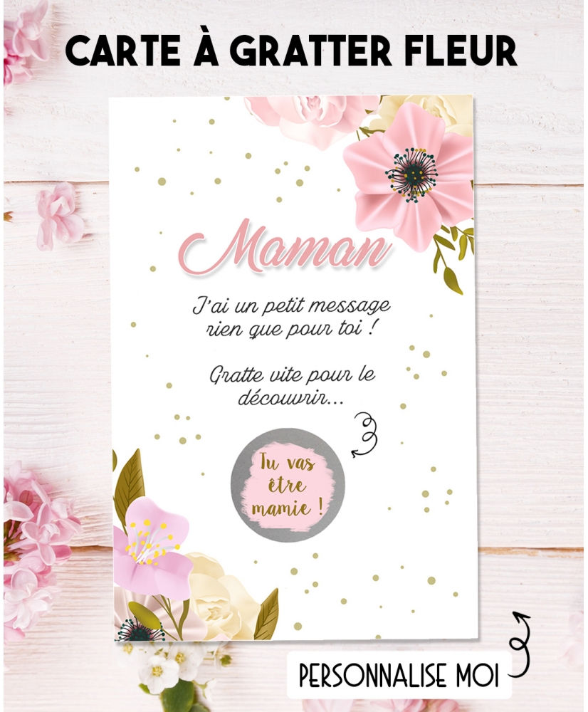 Carte à gratter fleur pour annonce ou demande originale. carte maman. carte annonce nouvelle