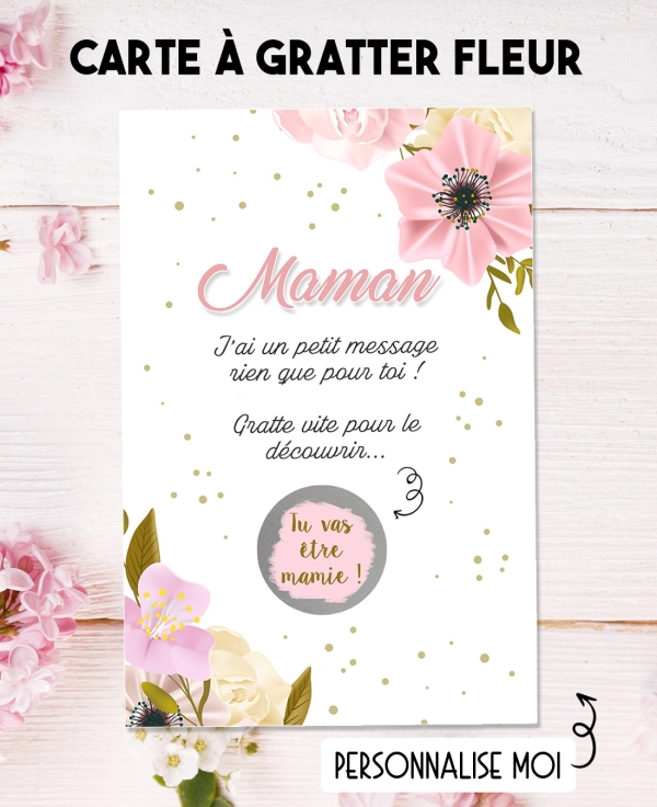 Carte à gratter fleur pour annonce ou demande originale. carte maman. carte annonce nouvelle