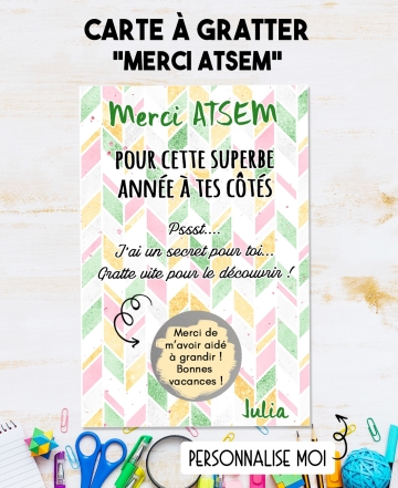 Carte à gratter bonnes vacances ATSEM, Maîtresse, Nounou