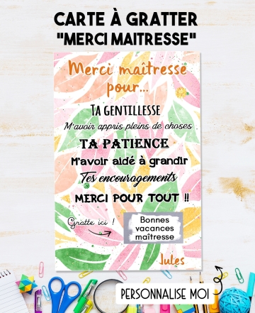 Carte à gratter bonnes vacances ATSEM, Maîtresse, Nounou