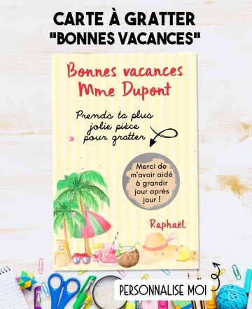 Carte à gratter bonnes vacances ATSEM, Maîtresse, Nounou. carte maitresse. merci maitresse