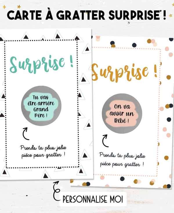 Carte à gratter "Surprise !" pour annonce ou demande originale