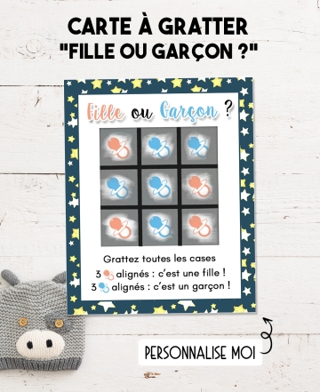 Mini-carte à gratter morpion "Fille ou Garçon ?". annonce sexe bébé. annonce originale fille garçon