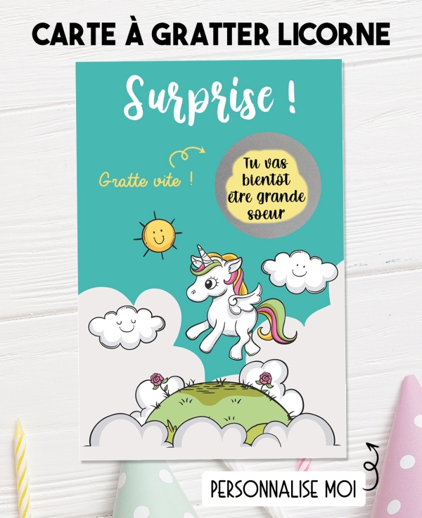 Carte à gratter "Licorne" pour annonce ou demande originale
