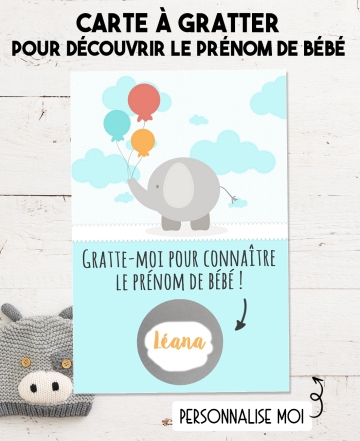 Carte à gratter pour faire découvrir le prénom de bébé. annonce prénom bébé