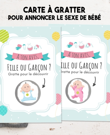 Carte à gratter annonce du sexe "Fille ou Garçon ?"