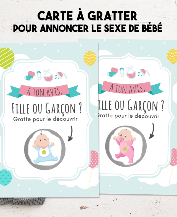 Carte à gratter annonce du sexe "Fille ou Garçon ?"