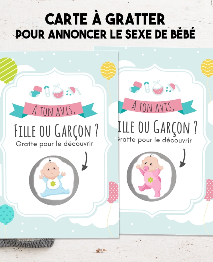 Carte à gratter annonce du sexe "Fille ou Garçon ?"