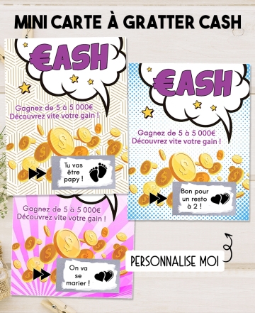 Mini-carte à gratter "Cash" pour annonce originale. carte gratter originale