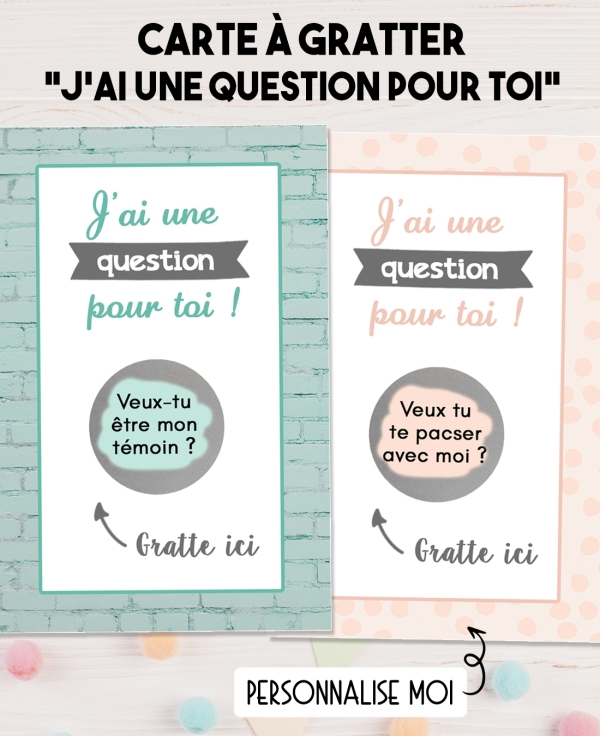 Carte à gratter "J'ai une question pour toi" pour annonce originale