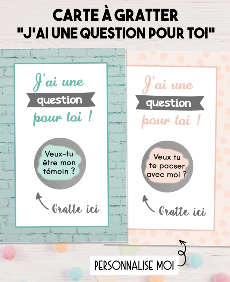 Carte à gratter "J'ai une question pour toi" pour annonce originale
