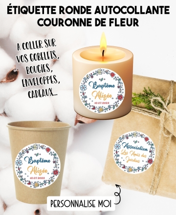 Étiquette personnalisée autocollante - modèle couronne de fleur
