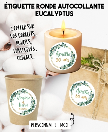 Étiquette autocollante Eucalyptus. étiquette mariage. étiquette gobelet. étiquette anniversaire. étiquette personnalisé bougie