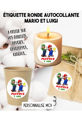 Étiquette autocollante Mario et Luigi. étiquette gobelet. étiquette anniversaire. étiquette personnalisé bougie. étiquette mario