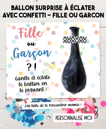 Carte + ballon à éclater fille ou garçon - pour annoncer le sexe de bébé