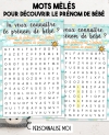 Mots mêlés mystères pour faire découvrir le prénom de bébé