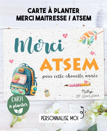 carte planter merci. carte planter graine ATSEM.  carte planter maîtresse. cadeau maîtresse. carte planter maître