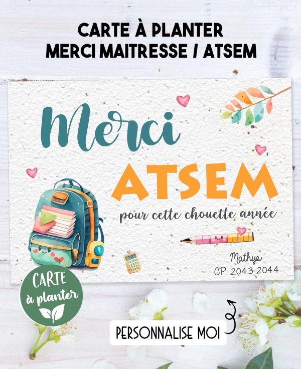 carte planter merci. carte planter graine ATSEM. carte planter maîtresse. cadeau maîtresse. carte planter maître