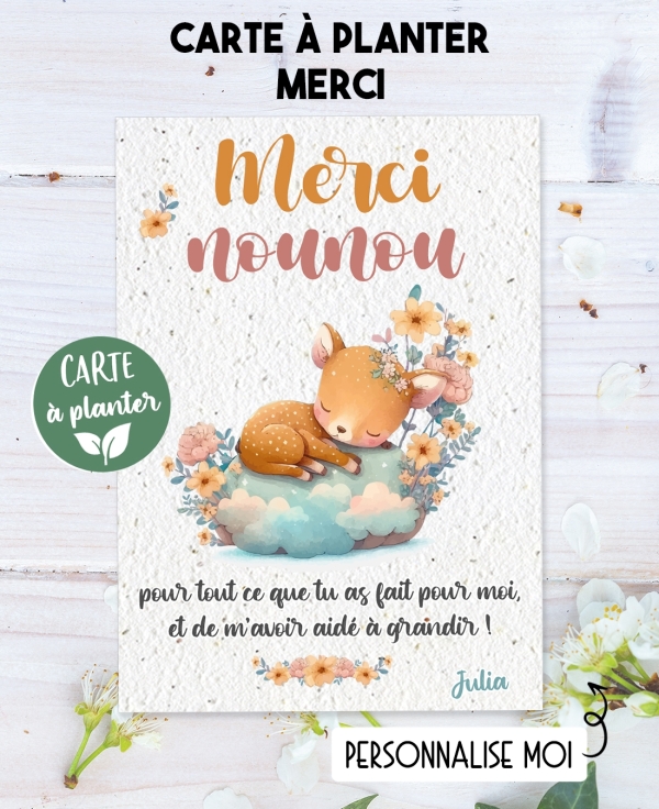 carte planter merci. carte planter graine nounou.  carte planter grossesse. cadeau maîtresse. carte planter marraine