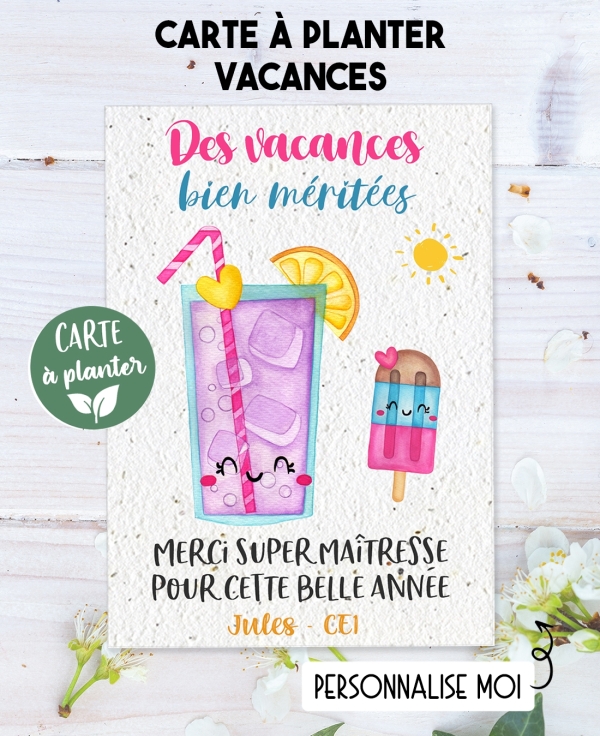 carte planter maîtresse.  carte planter graine nounou.  carte planter ATSEM. cadeau maîtresse. maîtresse vacance