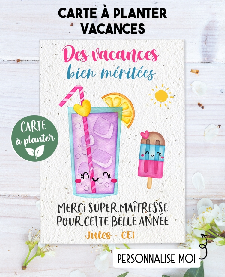 carte planter maîtresse.  carte planter graine nounou.  carte planter ATSEM. cadeau maîtresse. maîtresse vacance