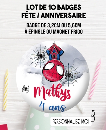 badges fête. badges anniversaire. badges anniversaire spiderman. badges personnalisés. badges enfant. badge garçon