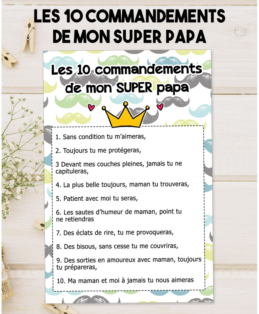 Les 10 commandements de mon SUPER papa. 10 commandements papa. cadeau papa