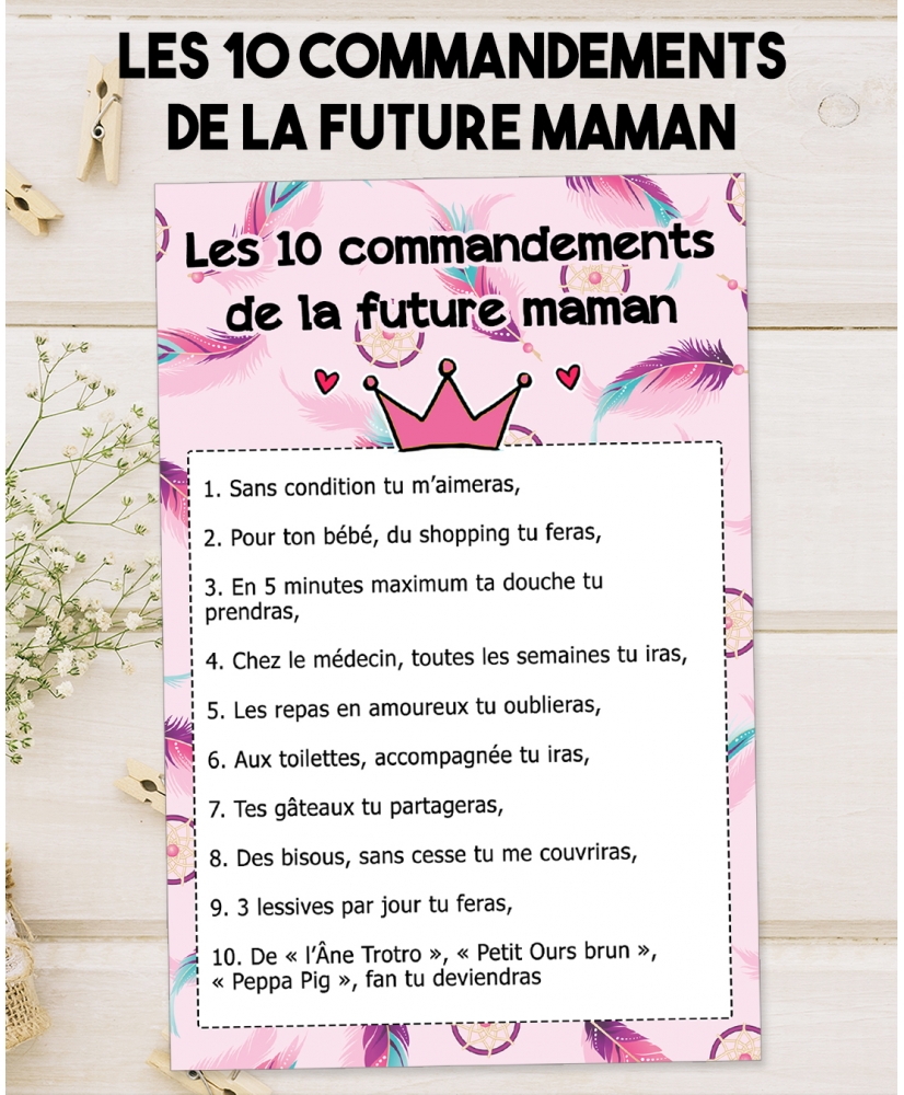 Les 10 commandements de la future maman. commandements maman. cadeau maman