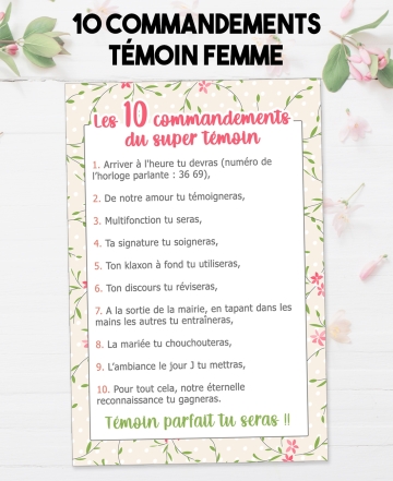 Les 10 commandements du super témoin femme. témoin mariage.