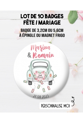 badges mariage voiture. badge mariage personnalisé. badge voiture. badge original mariage. badge just married