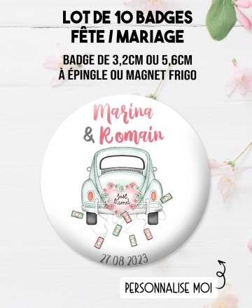 badges mariage voiture. badge mariage personnalisé. badge voiture. badge original mariage. badge just married