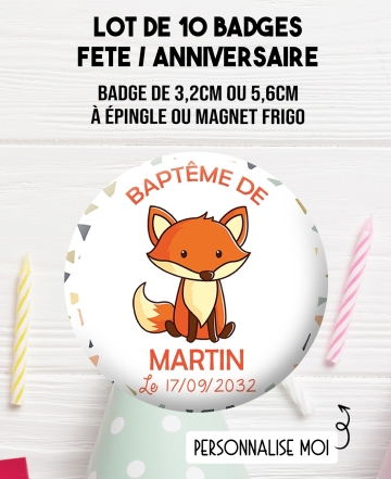 badges anniversaire renard. badges baptême renard. Badges renard. Badges foret. badges enfant. badges anniversaire
