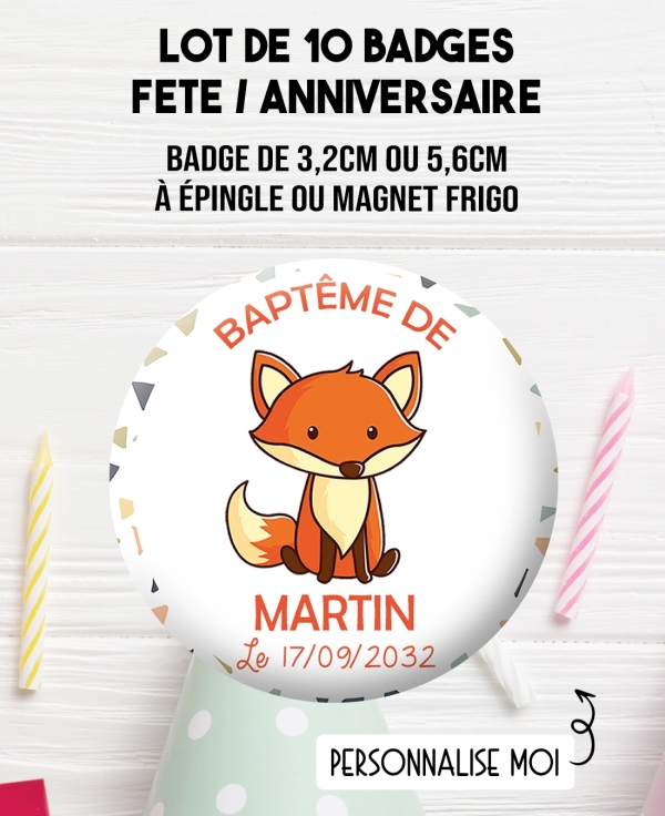 badges anniversaire renard. badges baptême renard. Badges renard. Badges foret. badges enfant. badges anniversaire
