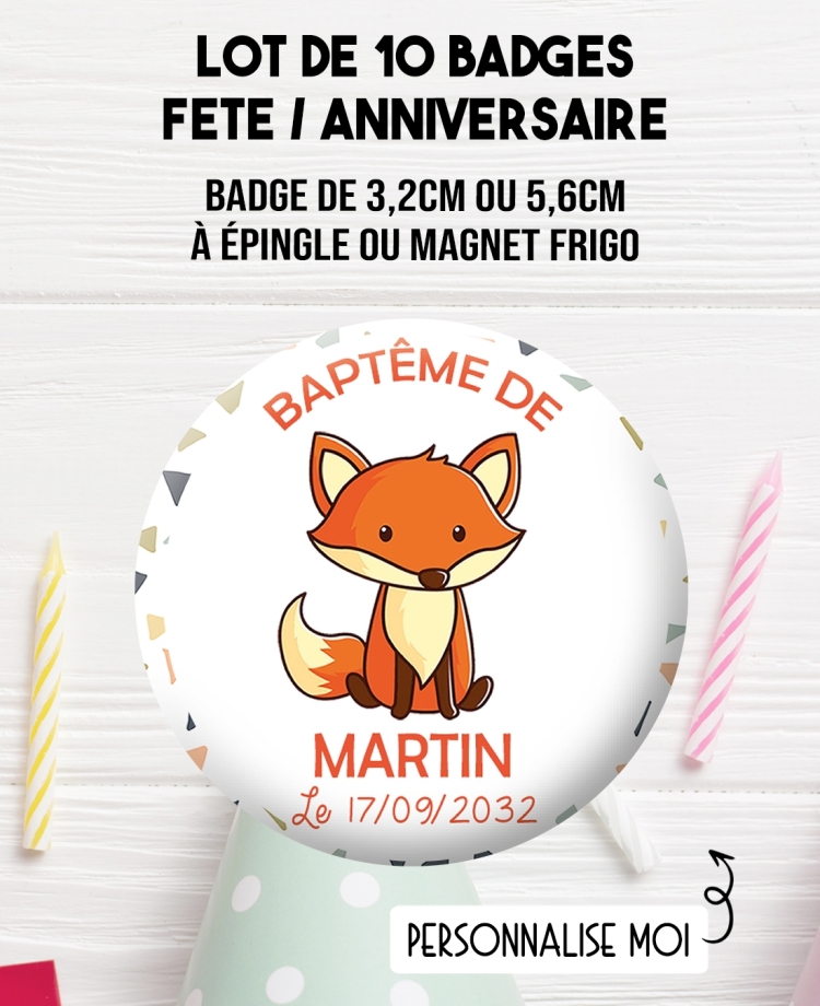 badges anniversaire renard. badges baptême renard. Badges renard. Badges foret. badges enfant. badges anniversaire
