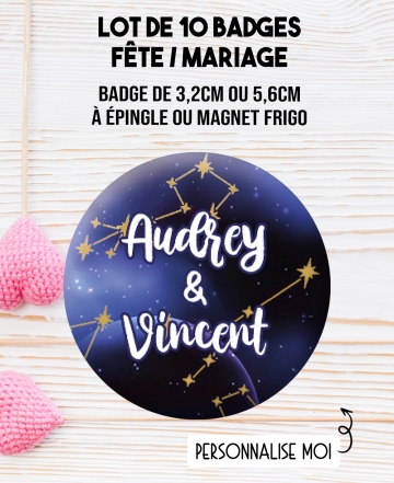 badges mariage astronomie. badge mariage personnalisé. badge astronomie. badge original mariage. badge astronomie.