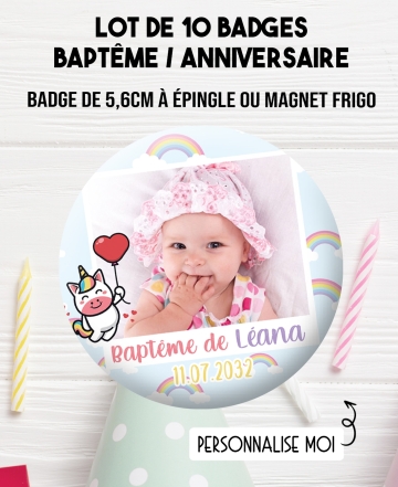 badges bapteme. badges anniversaire. badges baptême personnaliser. badges souvenir. badges licorne. badges baptême licorne. badg