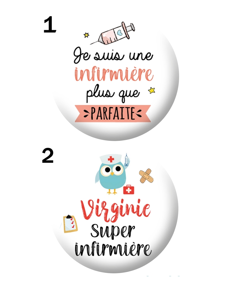 Badge 56mm infirmière, aide soignante personnalisable