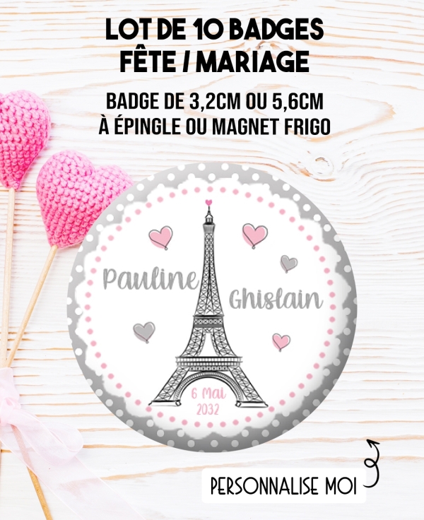 badge mariage paris. badges mariage tour eiffel. badges mariage personnalisé. badges pacs