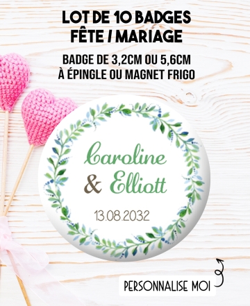 badges mariage fleur. badges mariage champêtre. badges pacs. badges personnalisé mariage