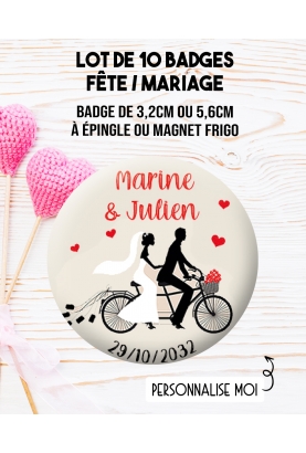 Badges personnalisés mariage vélo. badges mariage. badges personnalisés mariage. badges vélo mariage. badge couple mariés
