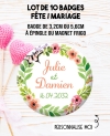 Badges personnalisés mariage couronne de fleurs. badges mariés.