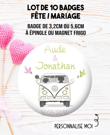 10 badges personnalisés mariage combi. badges mariage. badges prénoms mariés