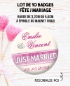 Badges personnalisés mariage Just married. badges mariage. badges couple. magnet mariade