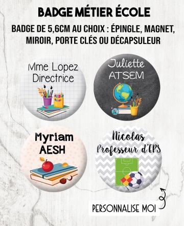 Badge métier thème école. badges maitresse. badges atsem. badge prof