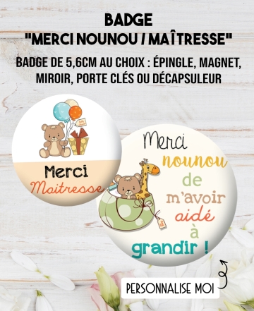 Badge à personnaliser maitresse, nounou, ATSEM