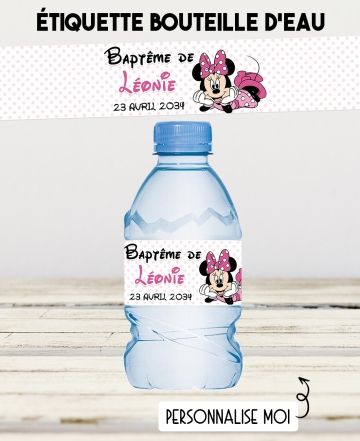 etiquette autocollante. etiquette Minnie. étiquette bouteille eau. étiquette personnalisé. étiquette anniversaire fille