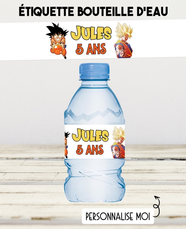 etiquette autocollante. etiquette Dragon Ball Z. étiquette bouteille eau. étiquette personnalisé.