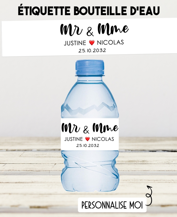 etiquette autocollante. etiquette mariage. etiquette bouteille eau. etiquette personnalisé mariage